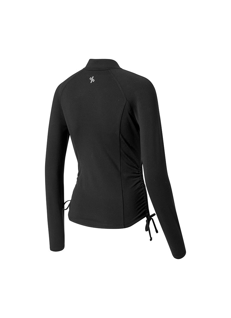 Side Shirring Two-Way Zip-up Jacket - Black