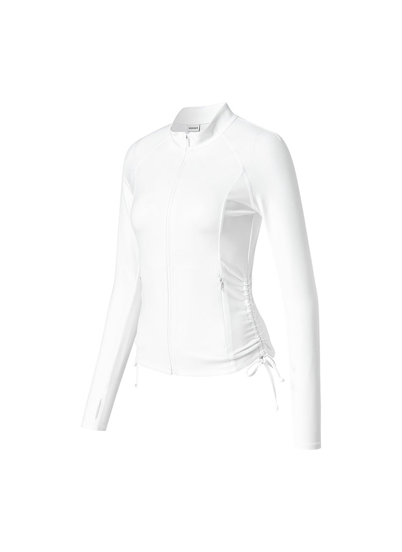 Side Shirring Two-Way Zip-up Jacket - White Ivory