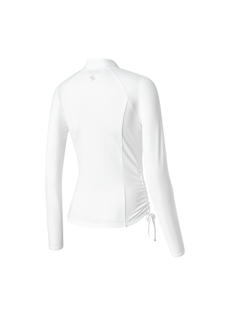 Side Shirring Two-Way Zip-up Jacket - White Ivory