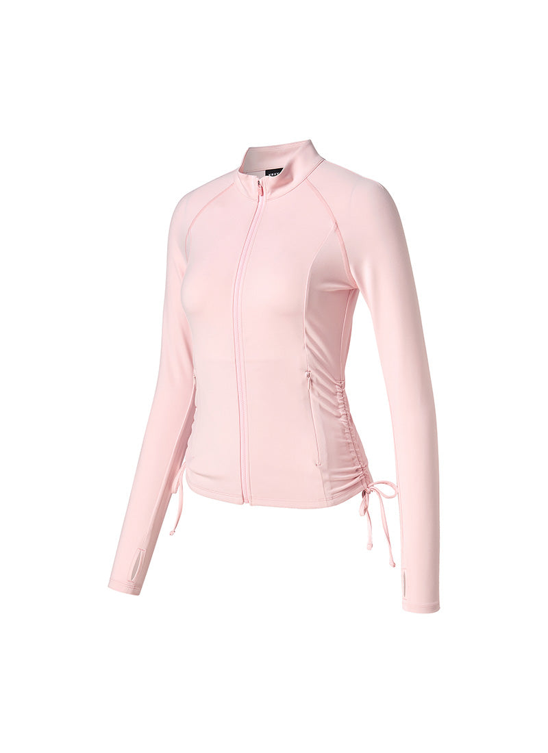 Side Shirring Two-Way Zip-up Jacket - Shy Pink