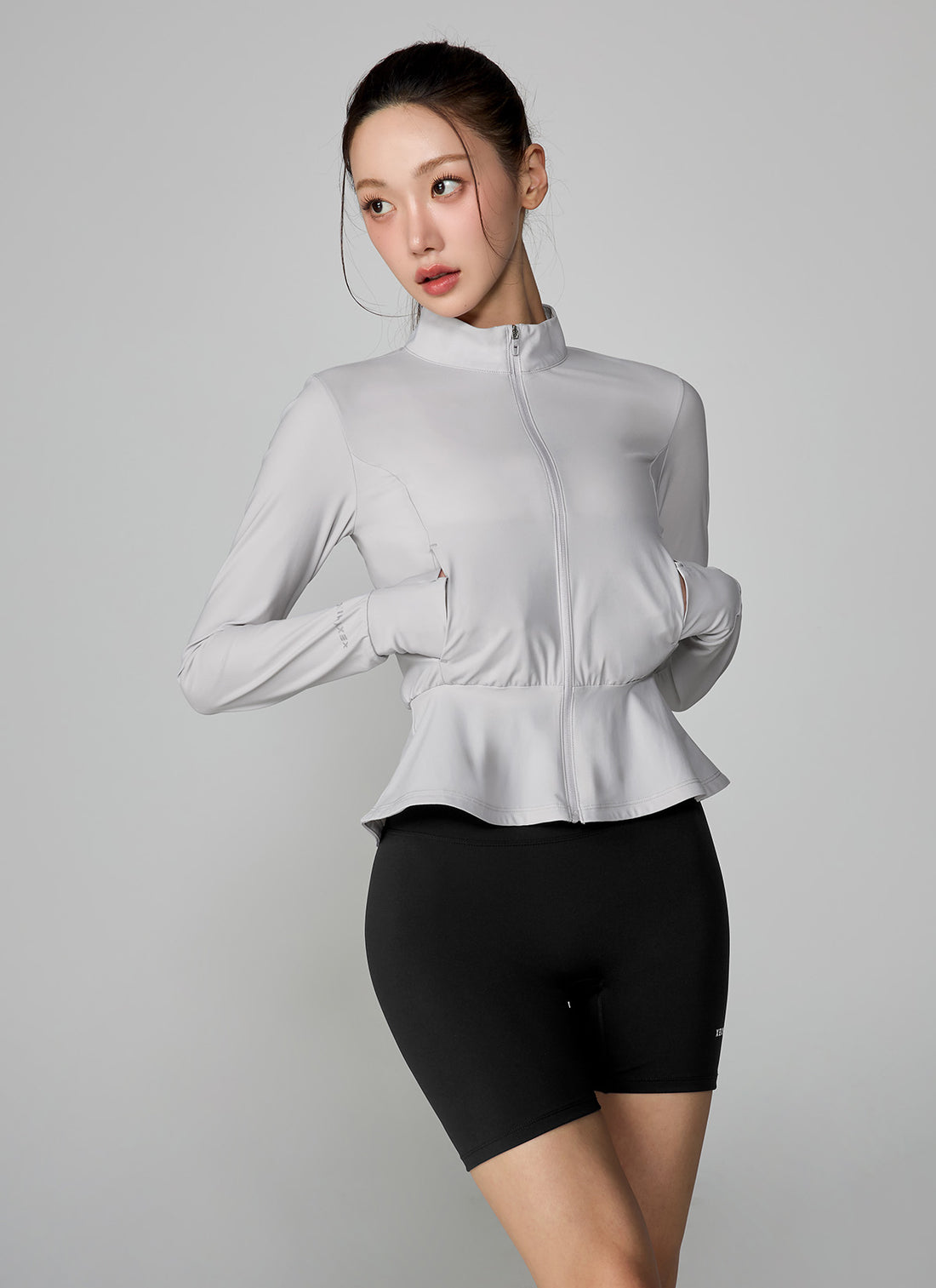 Cooling Peplum Zip-Up Jacket - Haze Gray