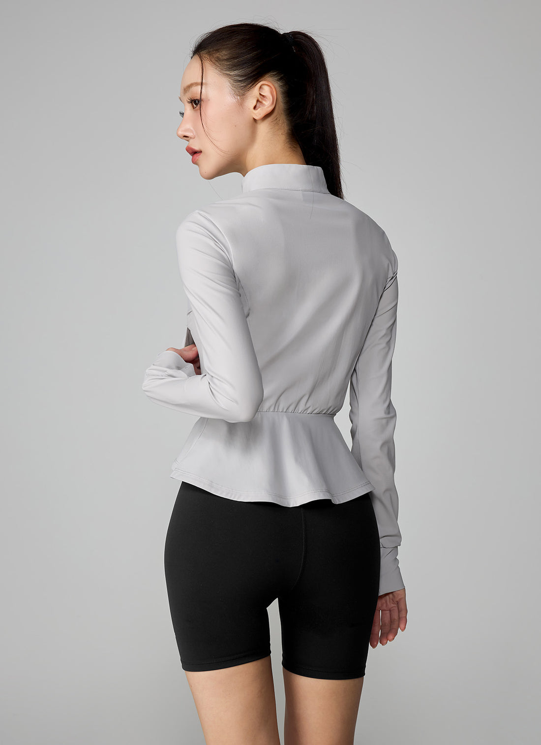 Cooling Peplum Zip-Up Jacket - Haze Gray