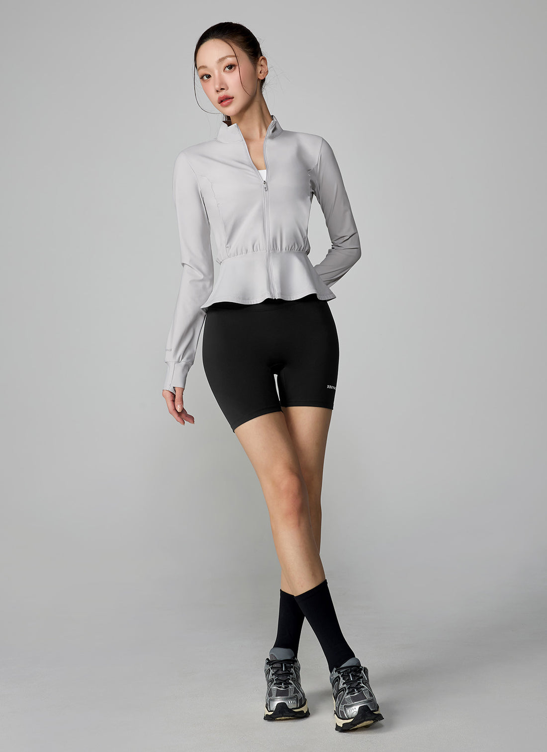 Cooling Peplum Zip-Up Jacket - Haze Gray