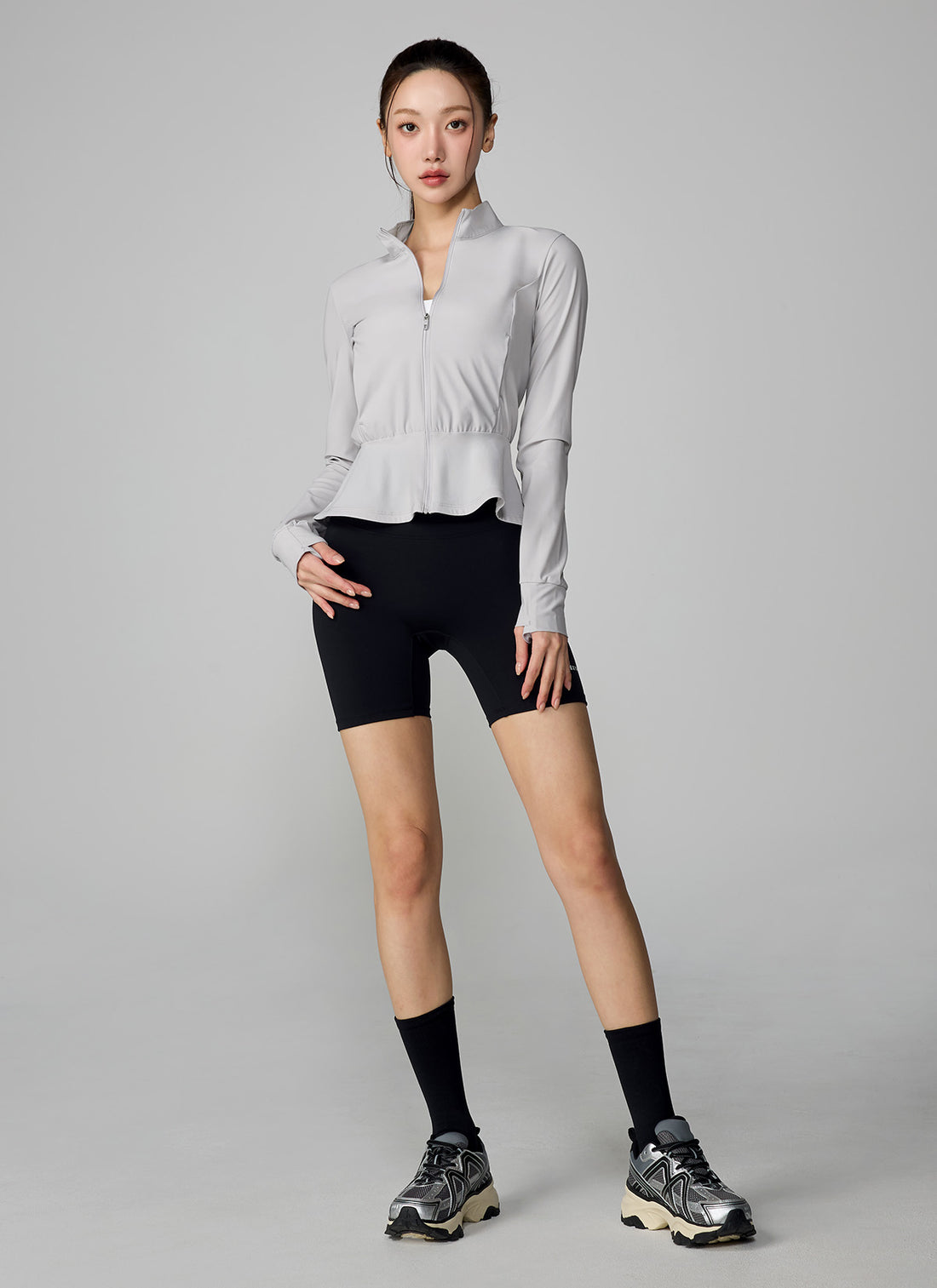 Cooling Peplum Zip-Up Jacket - Haze Gray
