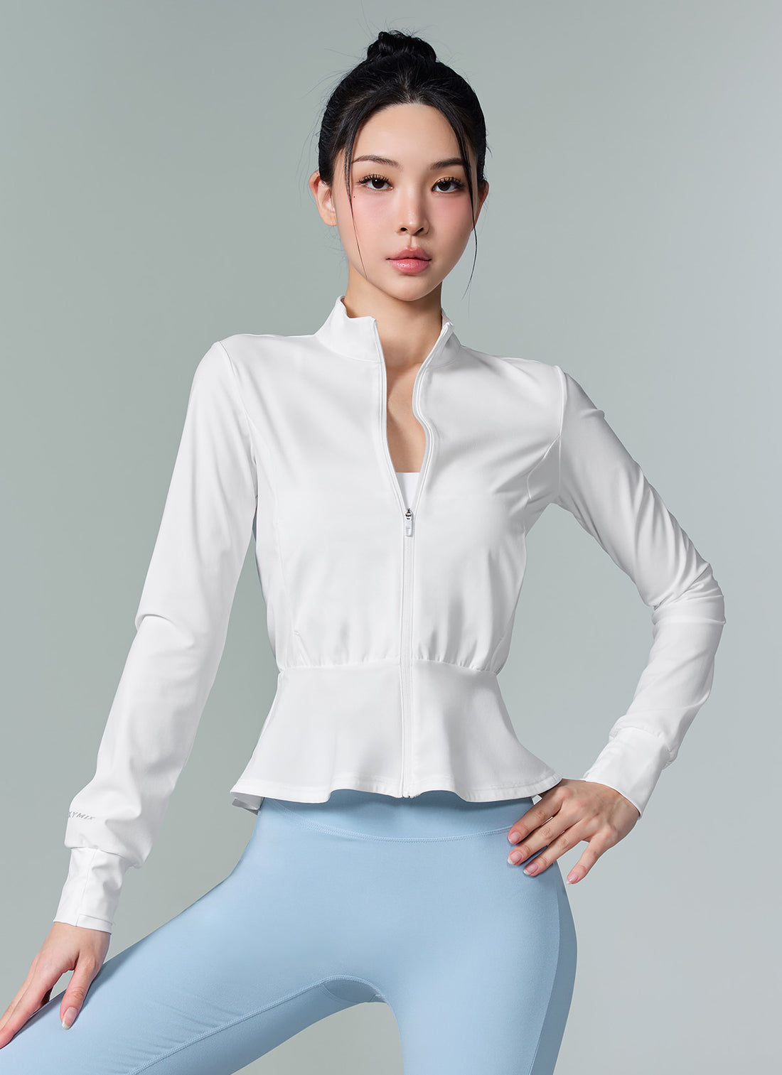 Cooling Peplum Zip-Up Jacket - White Ivory