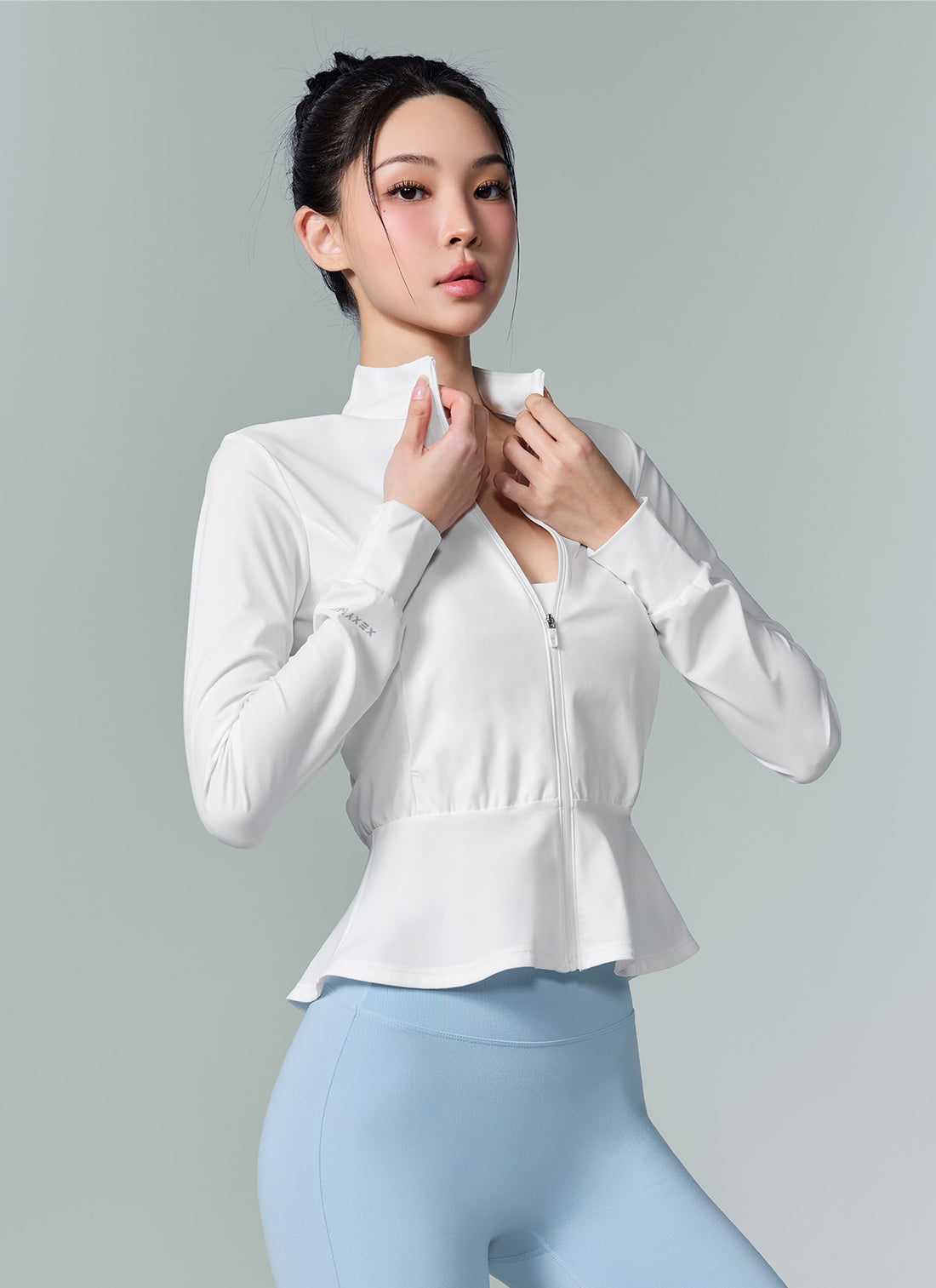 Cooling Peplum Zip-Up Jacket - White Ivory