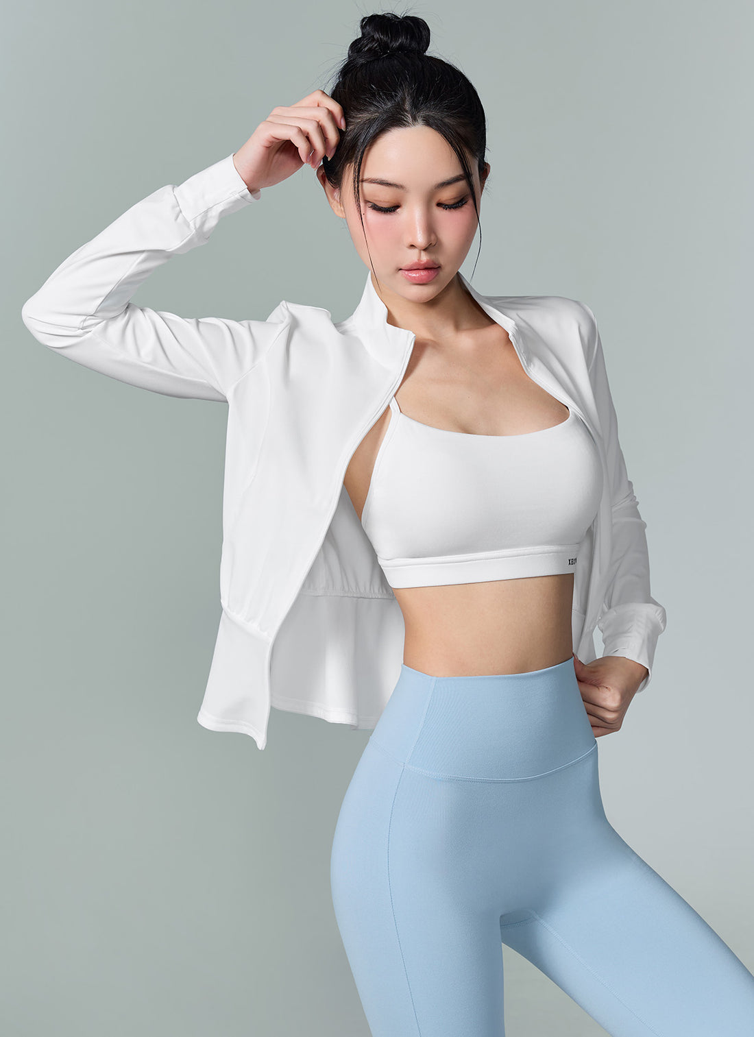Cooling Peplum Zip-Up Jacket - White Ivory