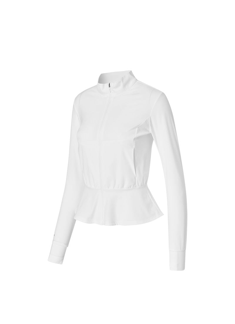 Cooling Peplum Zip-Up Jacket - White Ivory