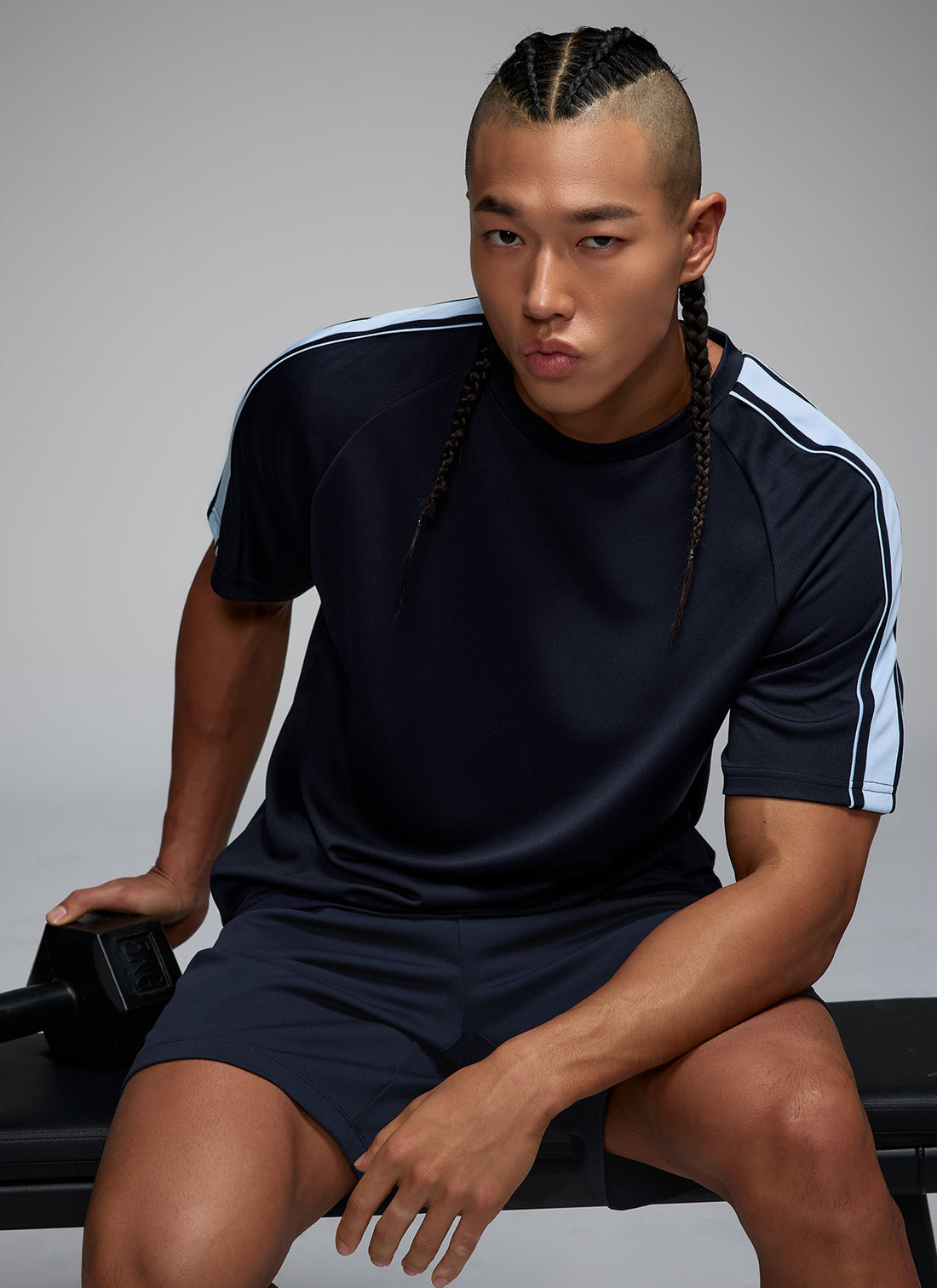 Cool Mesh Men's Color Combination Short Sleeve - Navy