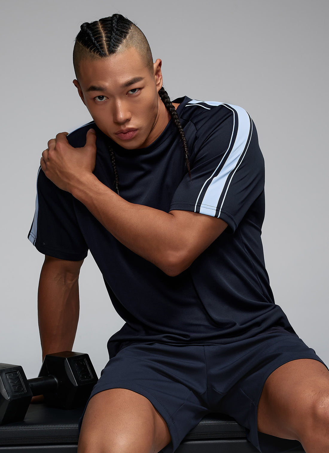 Cool Mesh Men's Color Combination Short Sleeve - Navy