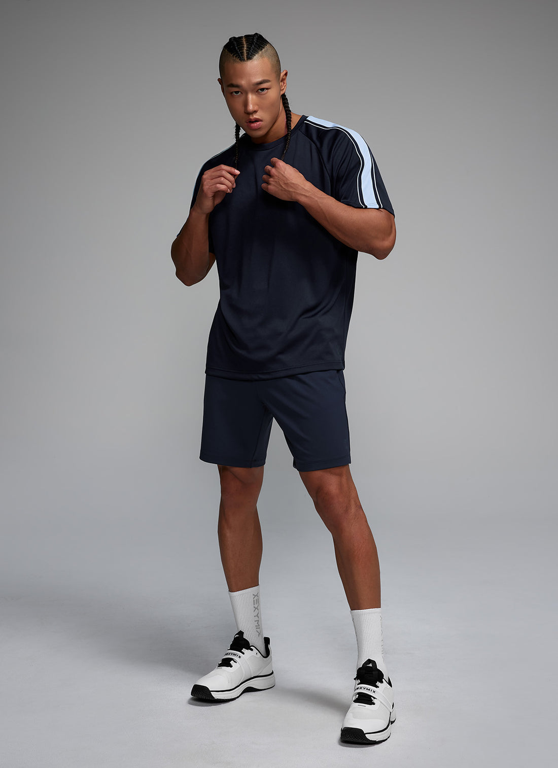 Cool Mesh Men's Color Combination Short Sleeve - Navy