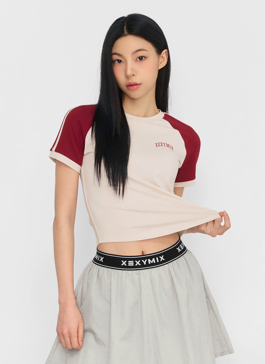 Raglan Color Combination Crop Short - Wheat Beige