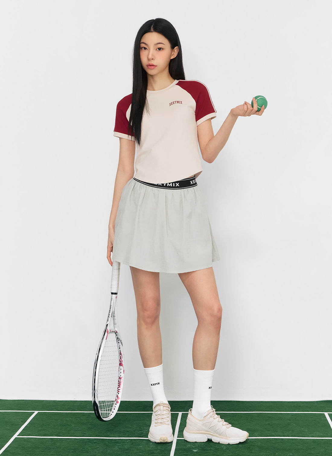 Raglan Color Combination Crop Short - Wheat Beige