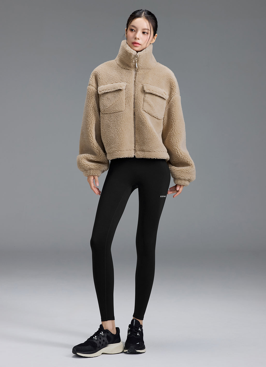 Sherpa High Neck Out Pocket Jacket - Whipping Beige