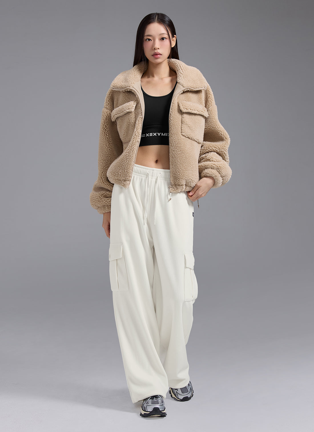 Sherpa High Neck Out Pocket Jacket - Whipping Beige