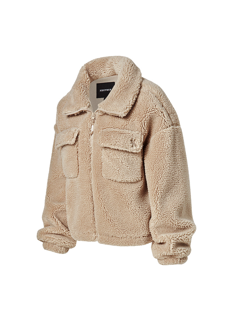 Sherpa High Neck Out Pocket Jacket - Whipping Beige