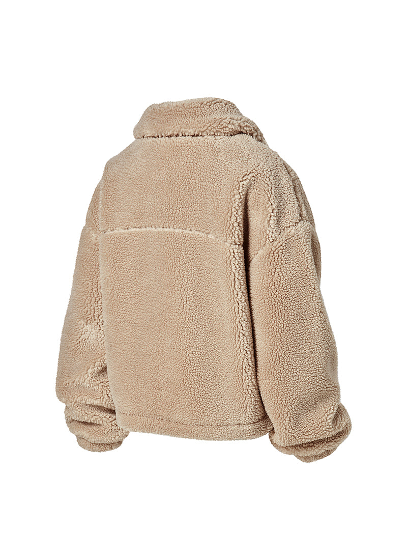 Sherpa High Neck Out Pocket Jacket - Whipping Beige