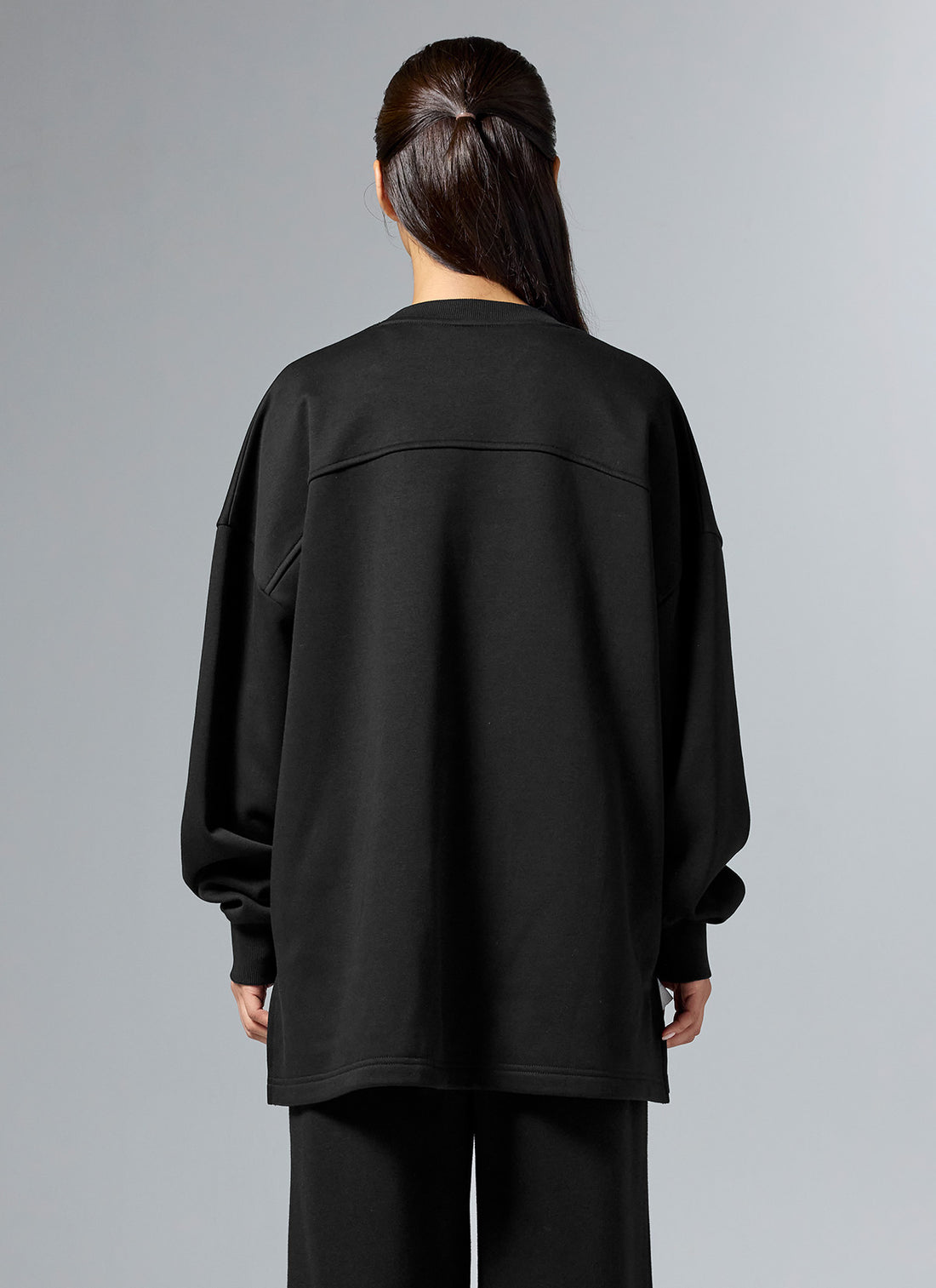 Warm Soft Side Slit Over fit Sweatshirt - Black