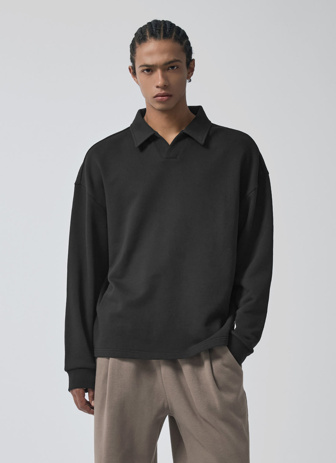 Open Collar Men's Sweatshirt - Black