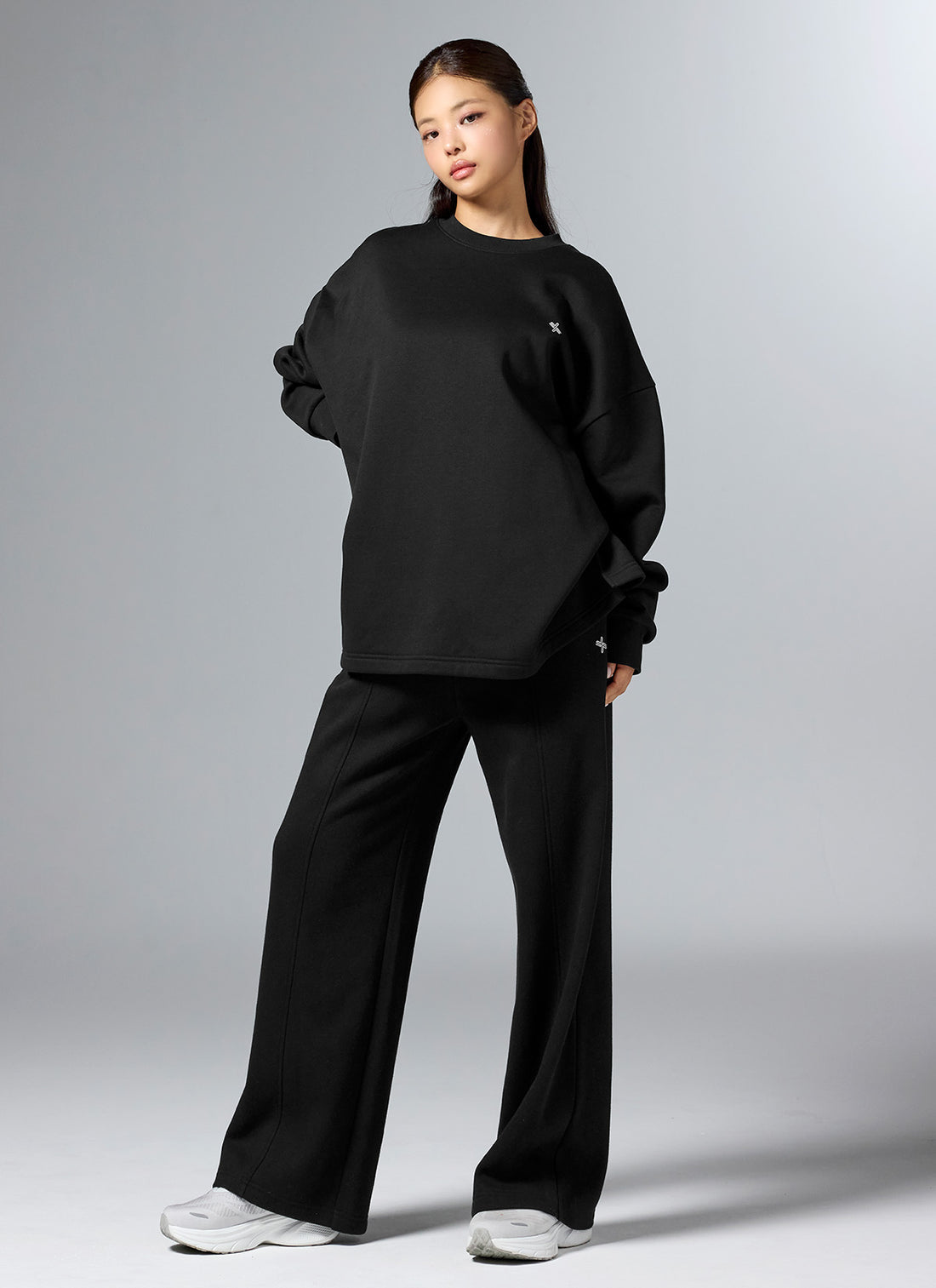 Warm Soft Side Slit Over fit Sweatshirt - Black