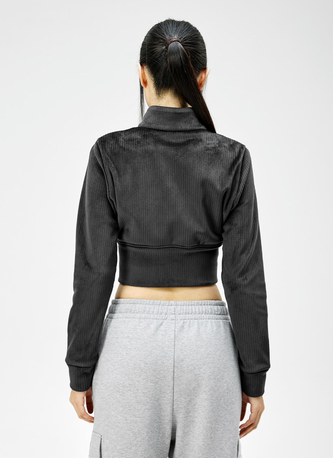 Velour Corduroy Zip-up Jacket - Black