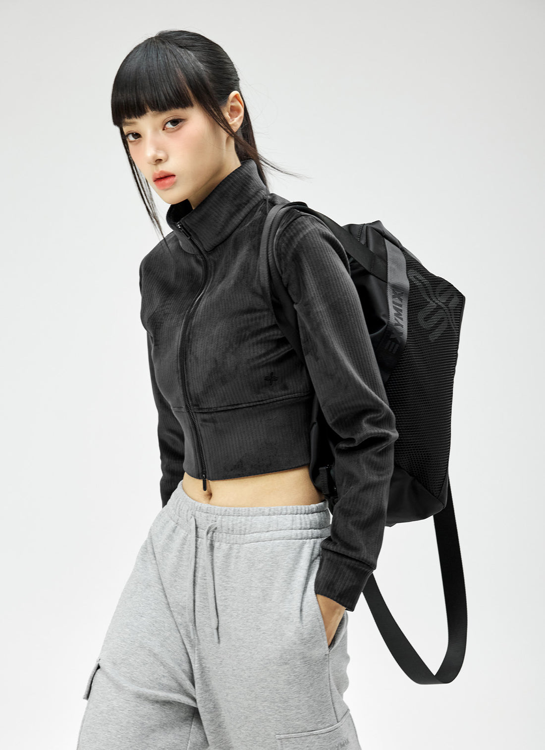 Velour Corduroy Zip-up Jacket - Black