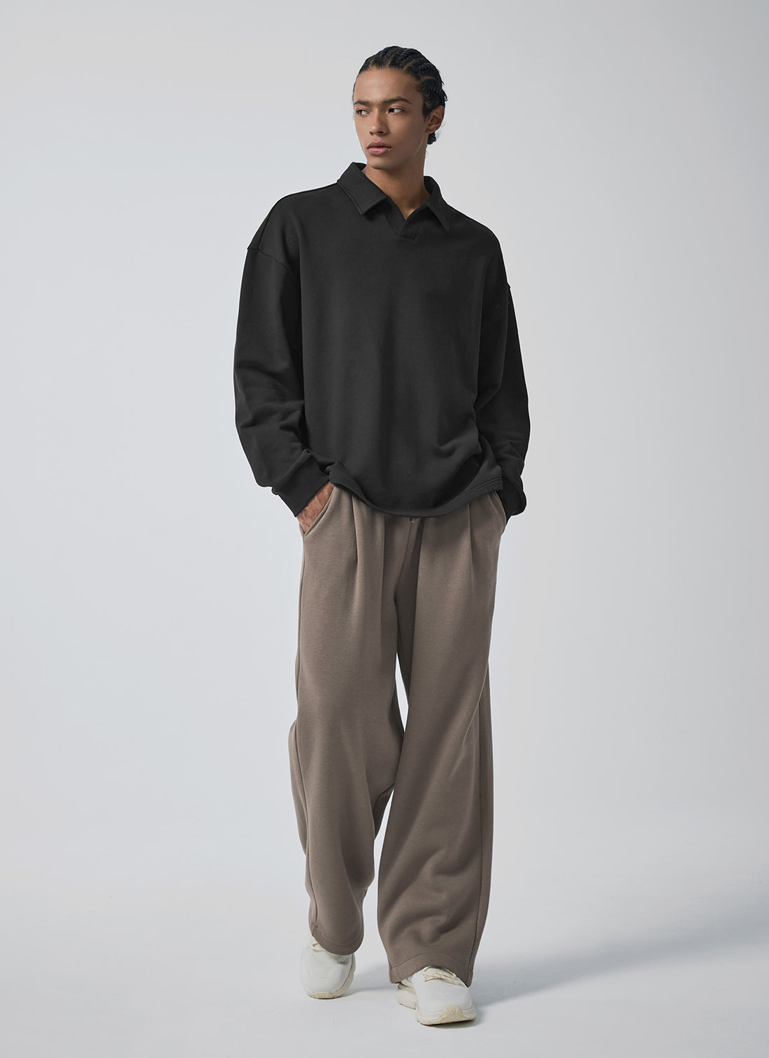 Open Collar Men's Sweatshirt - Black