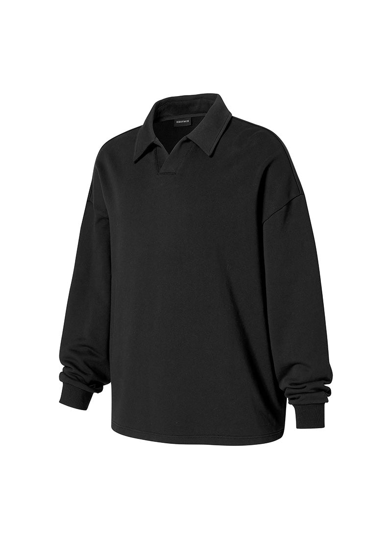Open Collar Men's Sweatshirt - Black