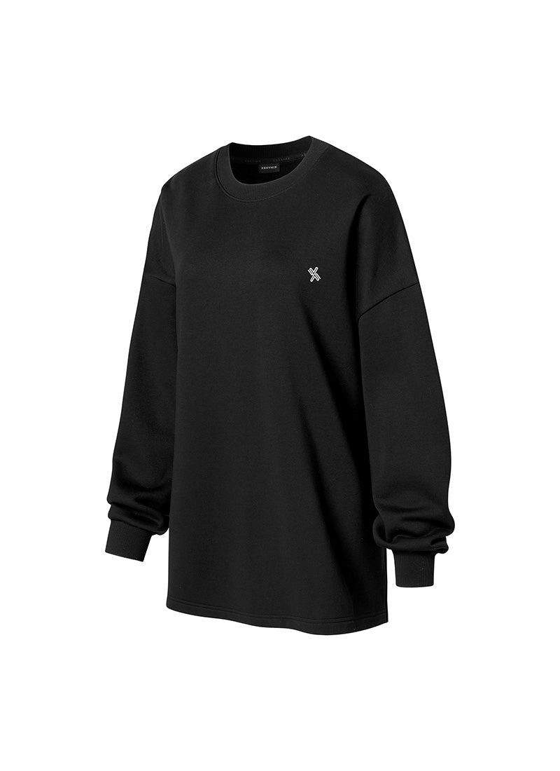 Warm Soft Side Slit Over fit Sweatshirt - Black