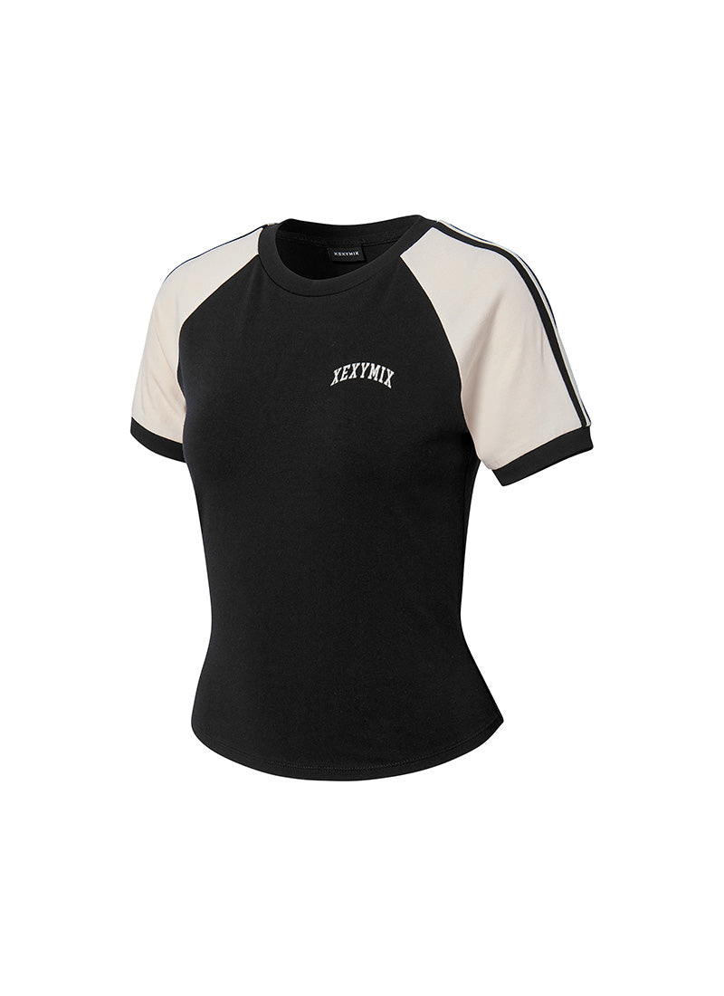 Raglan Color Combination Crop Short - Black