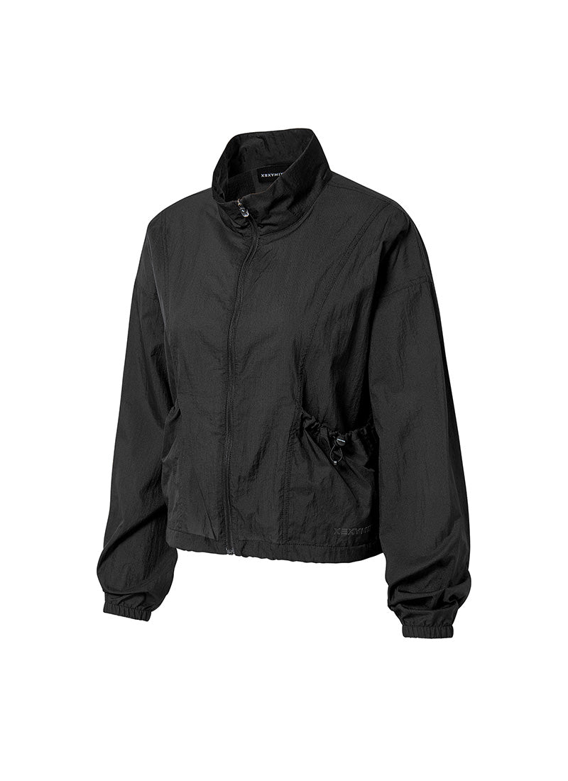 Airy Highneck Crop Windbreaker - Black