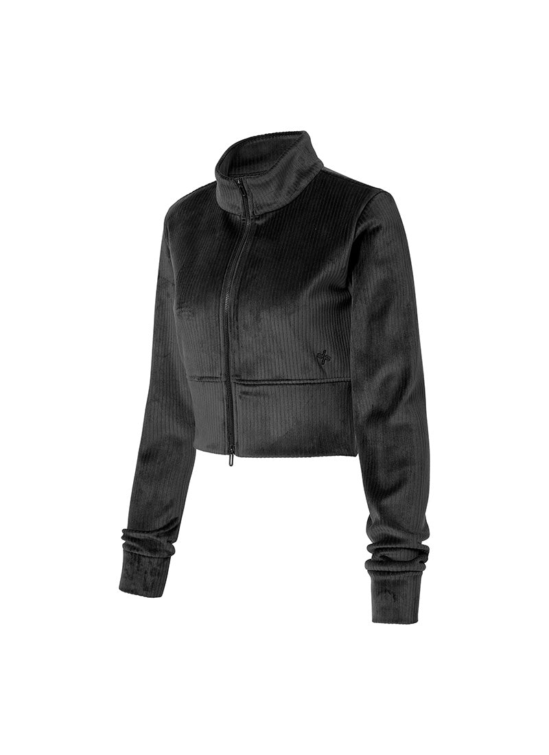 Velour Corduroy Zip-up Jacket - Black