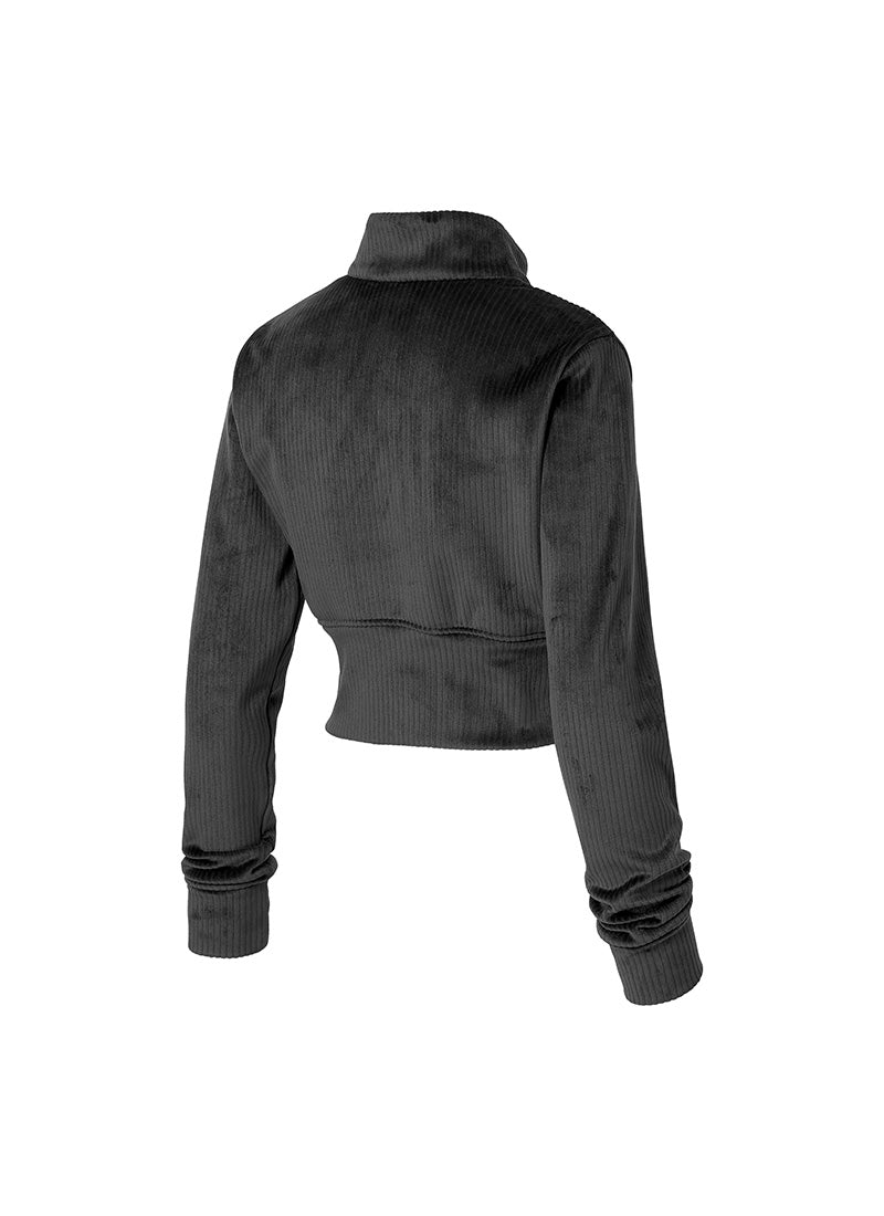 Velour Corduroy Zip-up Jacket - Black