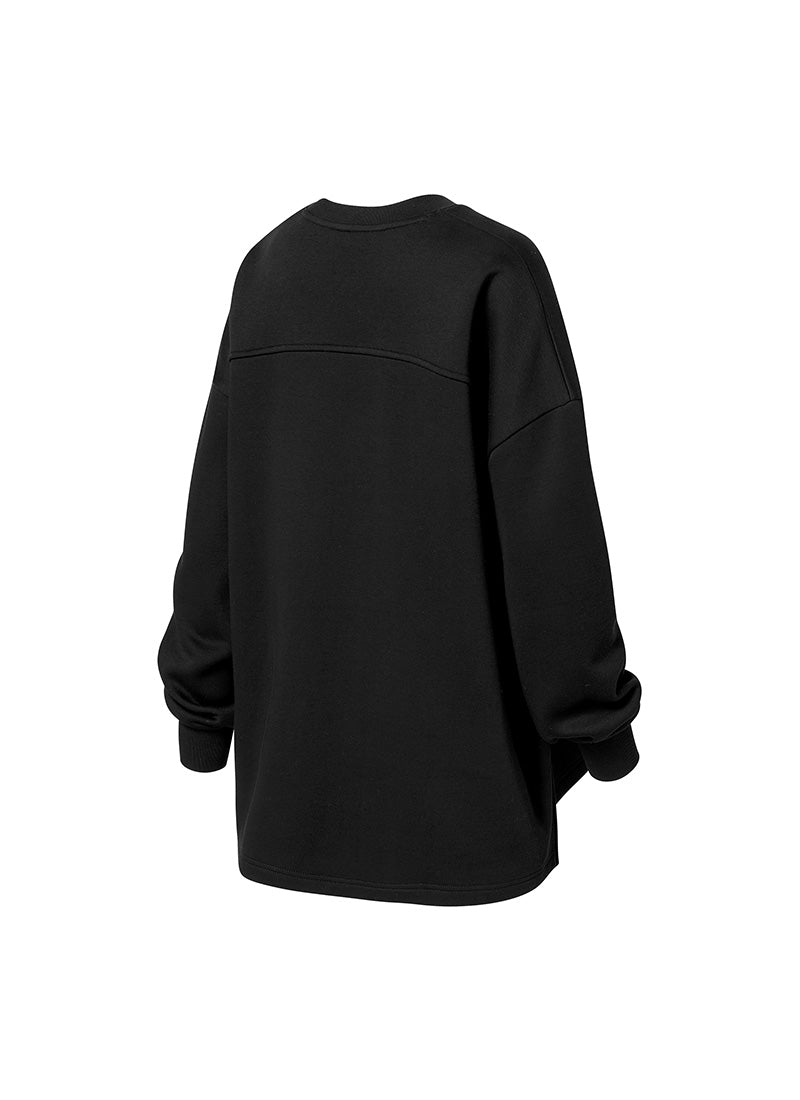 Warm Soft Side Slit Over fit Sweatshirt - Black