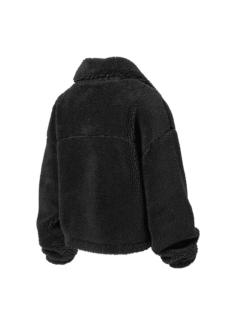 Sherpa High Neck Out Pocket Jacket - Black