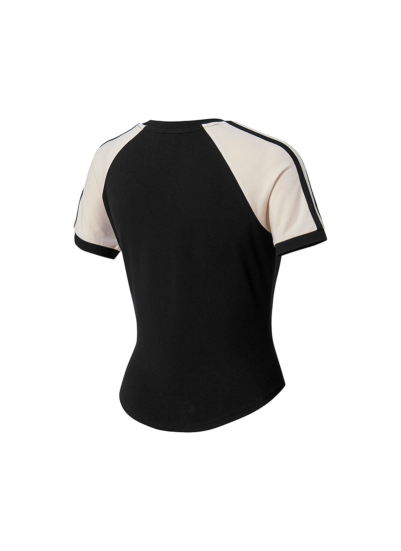 Raglan Color Combination Crop Short - Black