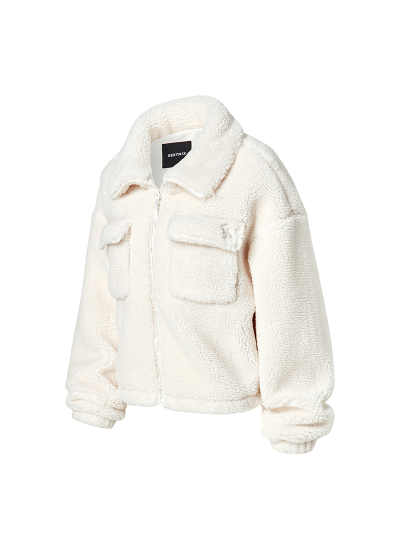 Sherpa High Neck Out Pocket Jacket - Fog Cream