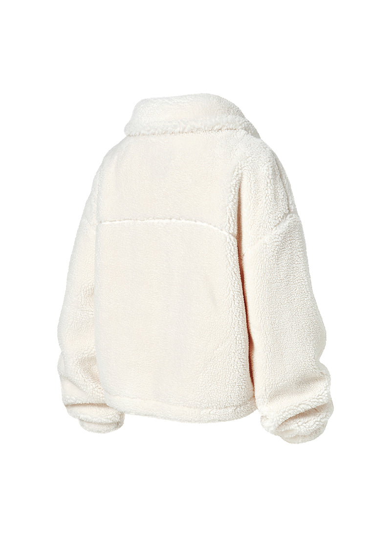 Sherpa High Neck Out Pocket Jacket - Fog Cream