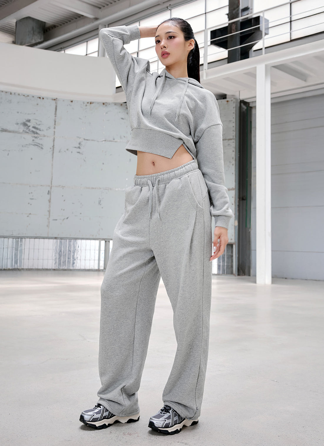 Softree Pintuck Wide Pants - Melange Gray