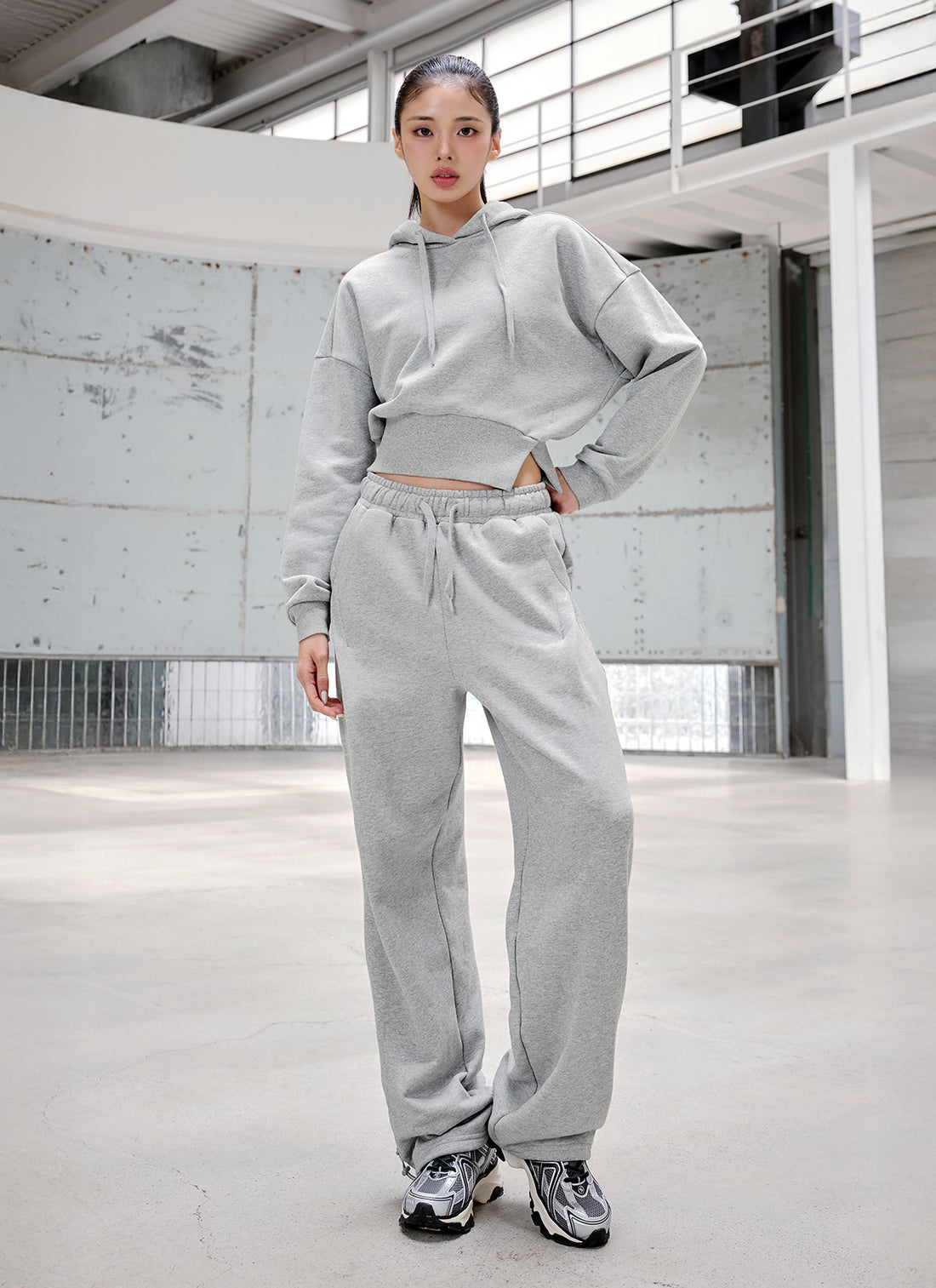 Softree Pintuck Wide Pants - Melange Gray