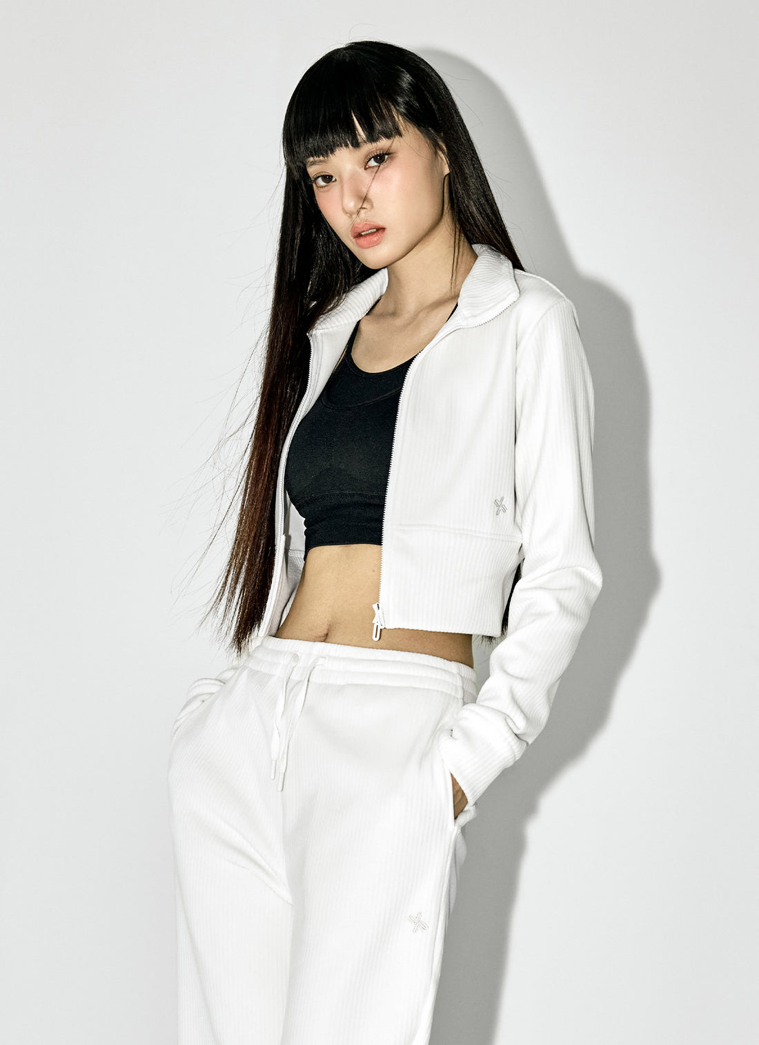 Velour Corduroy Zip-up Jacket - Ivory