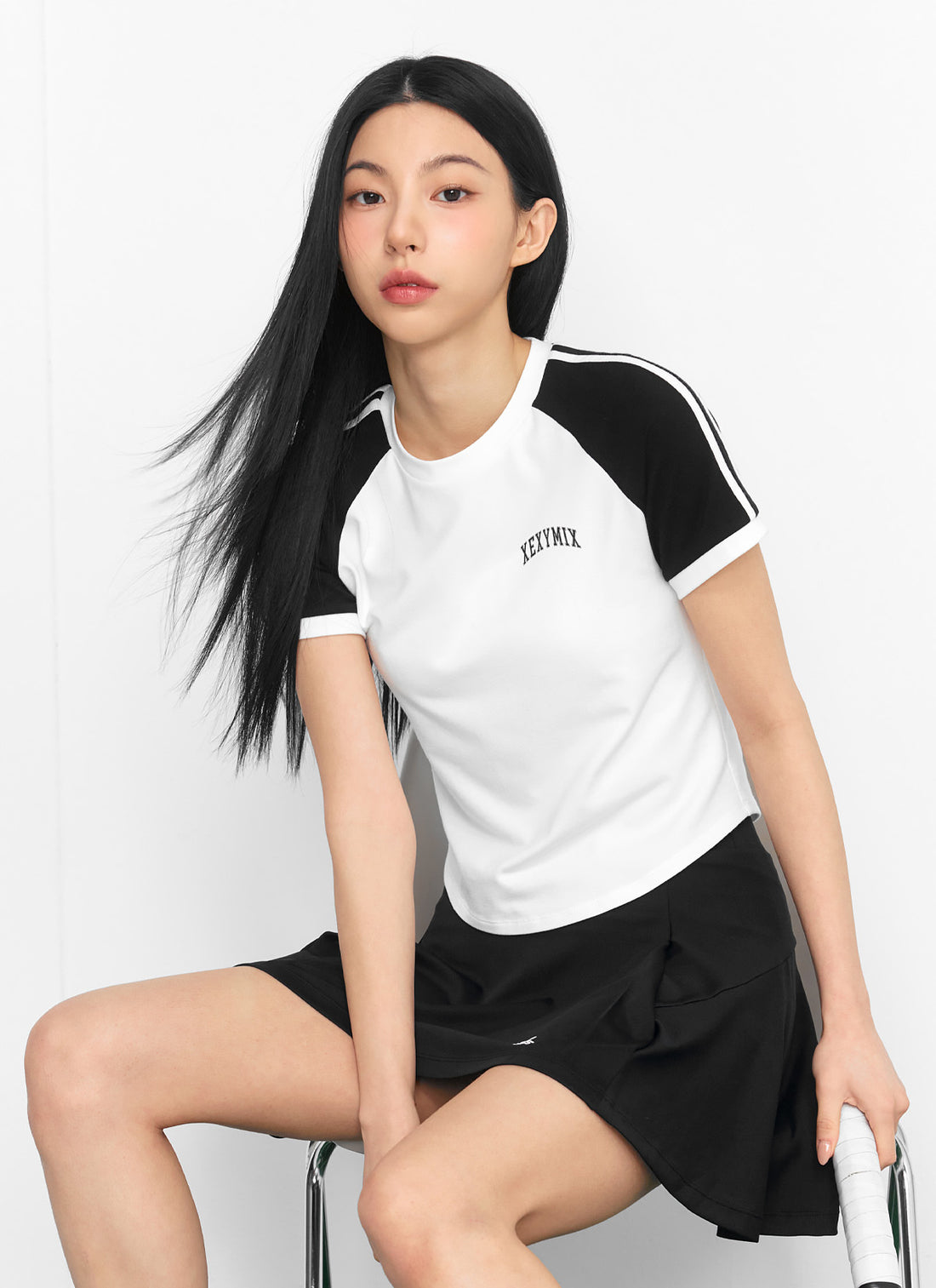 Raglan Color Combination Crop Short - White Ivory