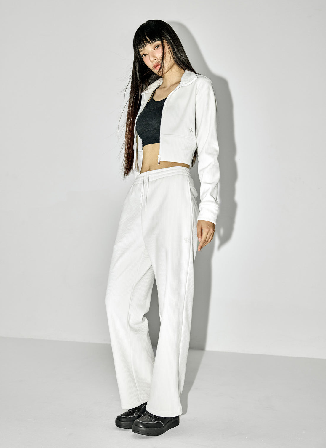 Velour Corduroy Zip-up Jacket - Ivory