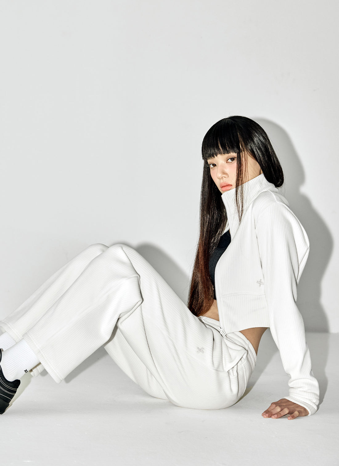 Velour Corduroy Zip-up Jacket - Ivory