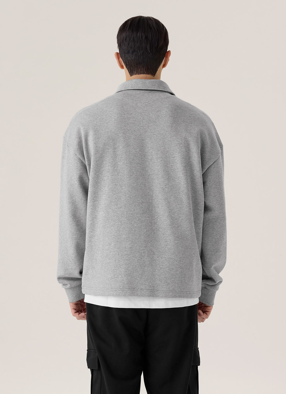 Open Collar Men's Sweatshirt - Melange Grey