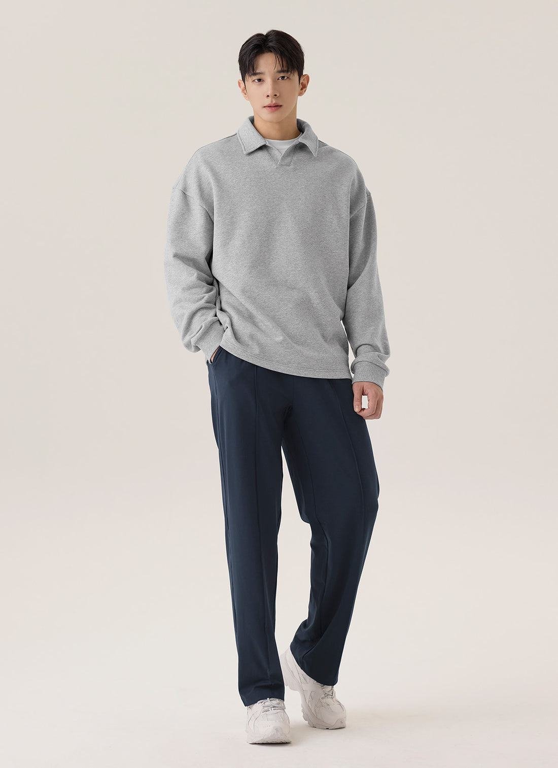 Open Collar Men's Sweatshirt - Melange Grey