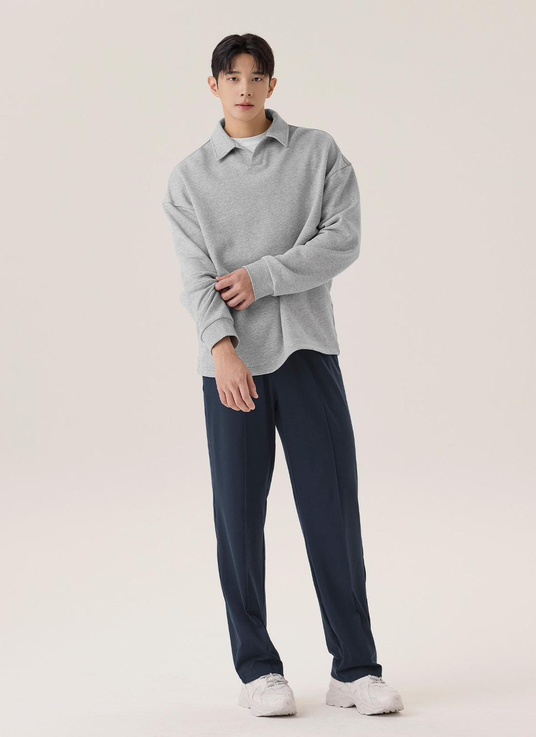 Open Collar Men's Sweatshirt - Melange Grey