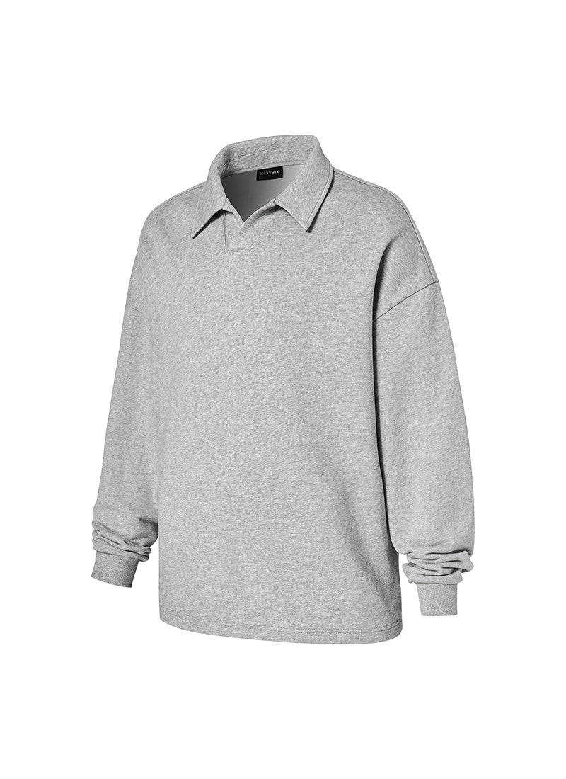 Open Collar Men's Sweatshirt - Melange Grey