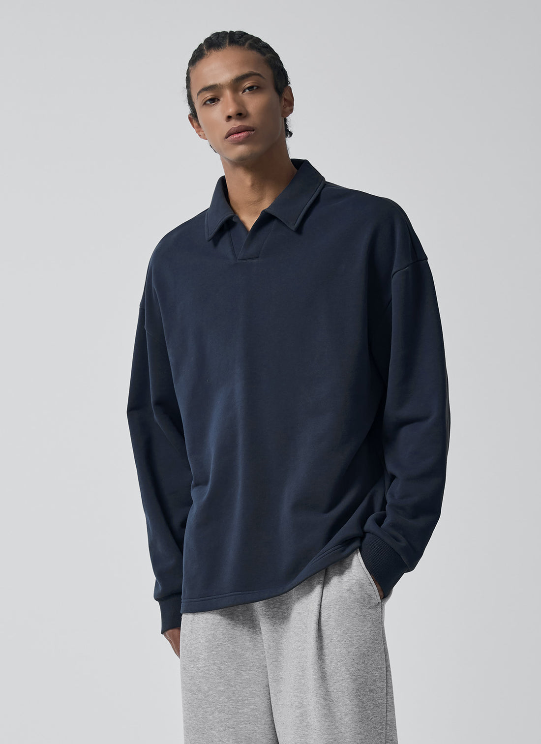 Open Collar Men's Sweatshirt - Navy
