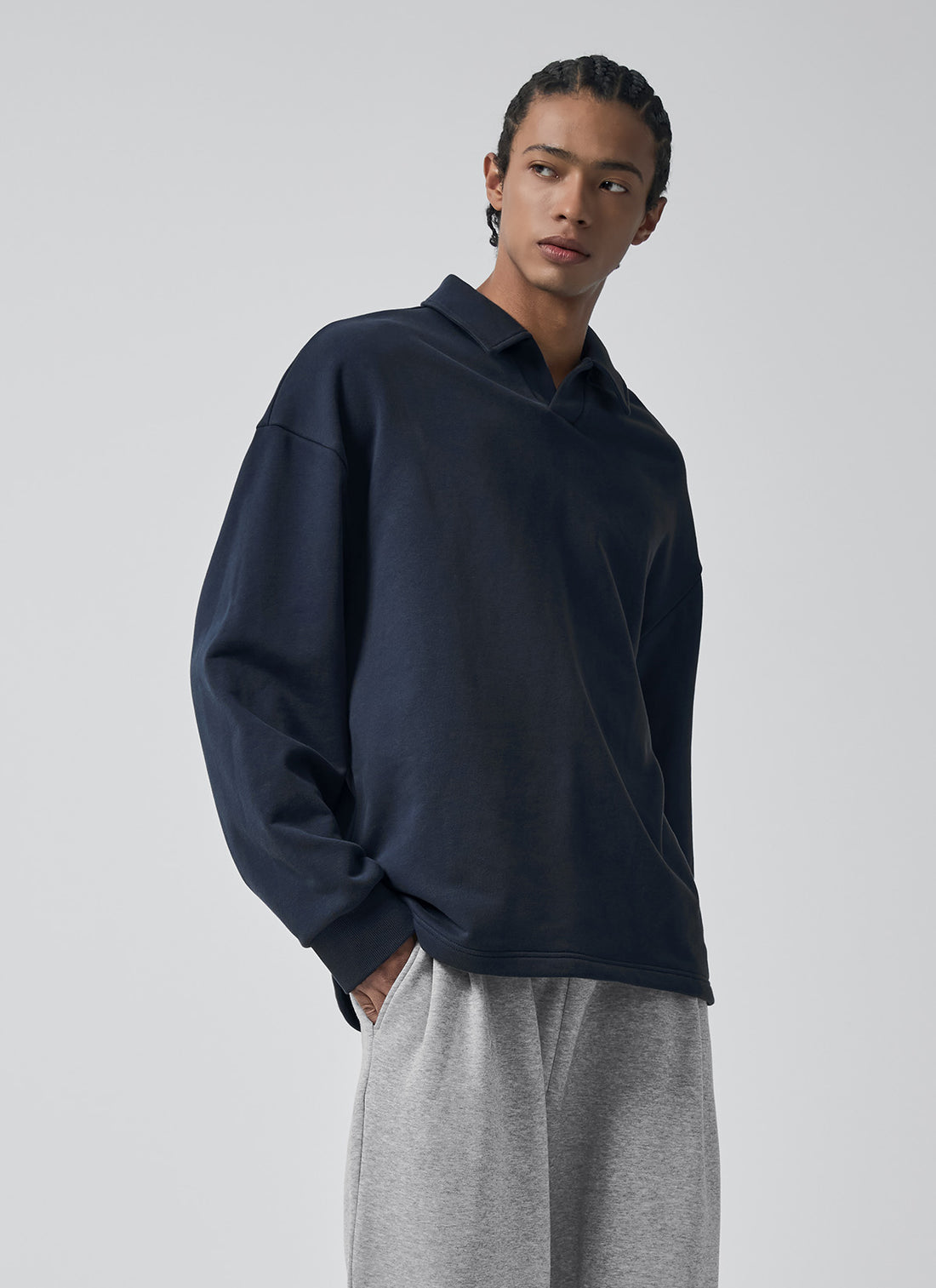 Open Collar Men's Sweatshirt - Navy